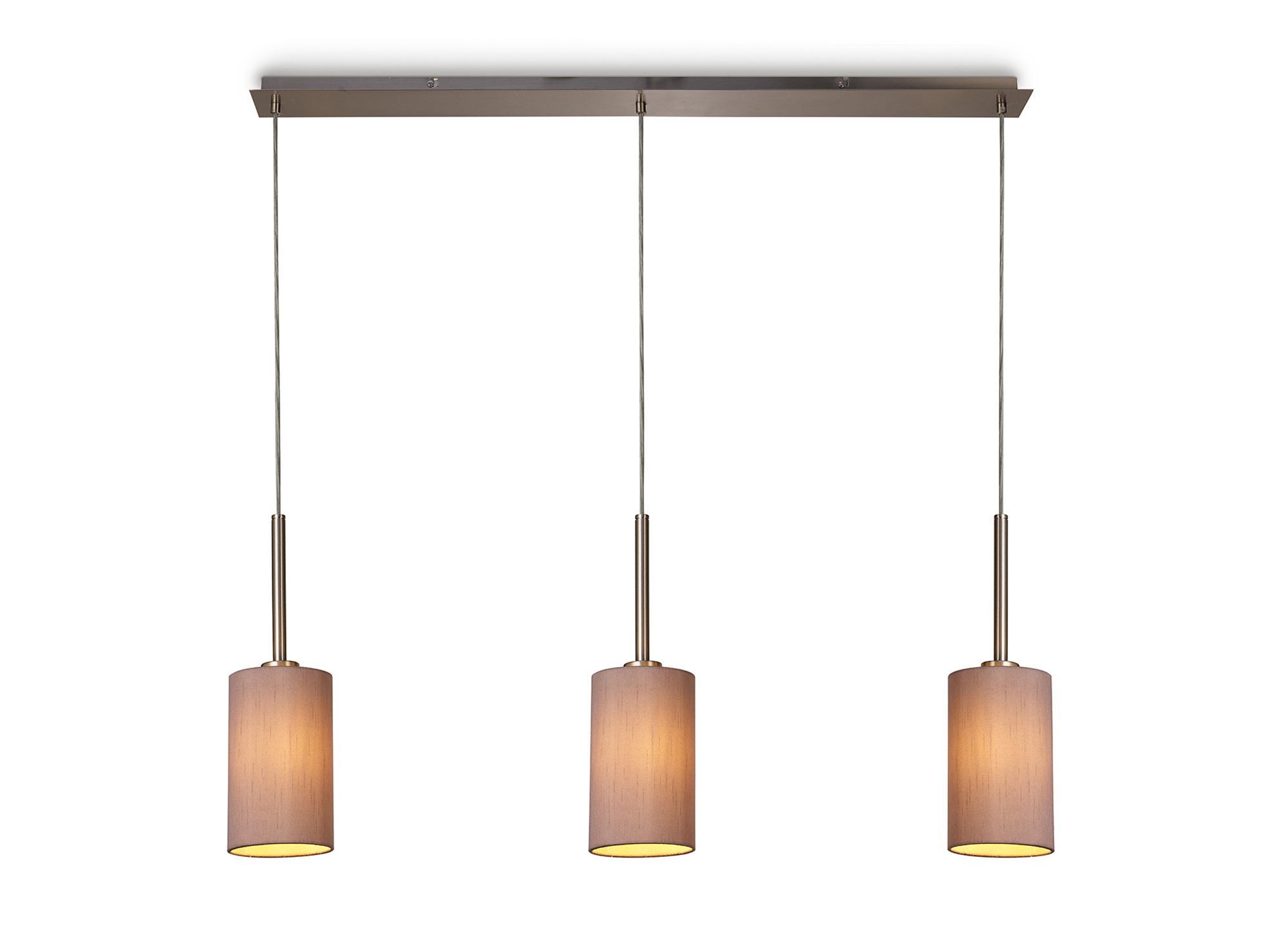 DK0778  Baymont 12cm Shade 3 Light Pendant Satin Nickel, Taupe/Halo Gold